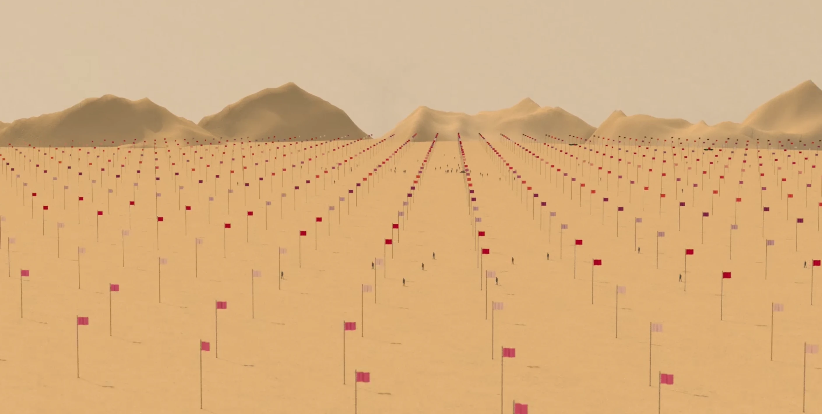 Desert memorial visualisation — wide environment frame