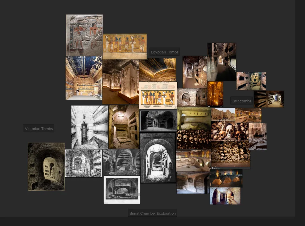 Spaceminers art direction moodboard — catacombs