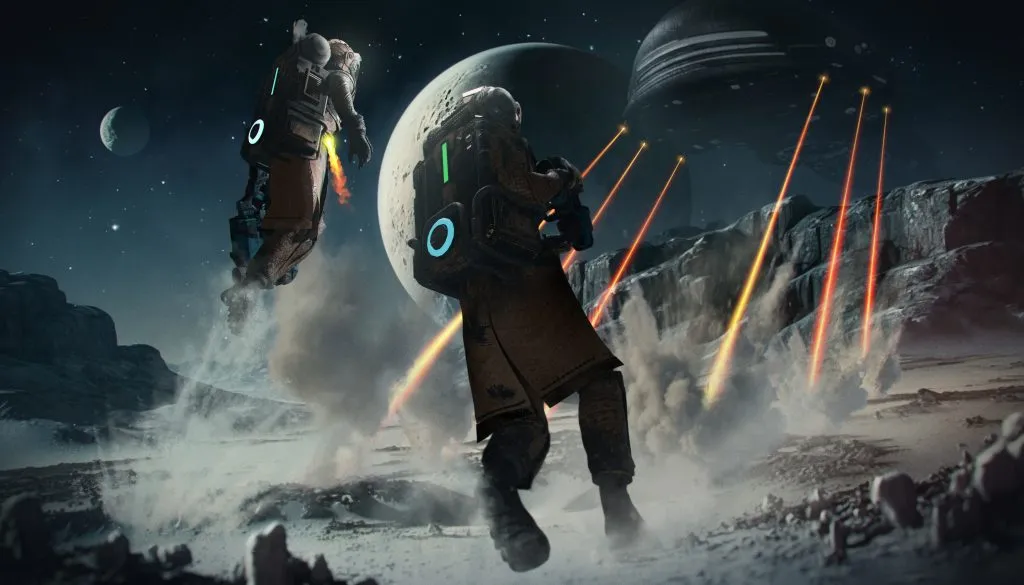 Spaceminers asteroid action scene