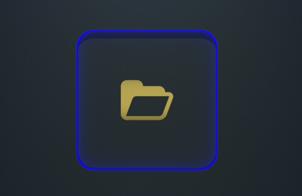 3D folder UI motion — hero icon on dark background